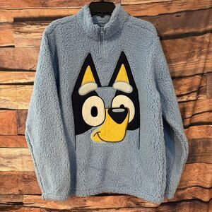 BLUEY Men's M Blue Sherpa Quarter Zip Pullover Sweatshirt Ludo Studio